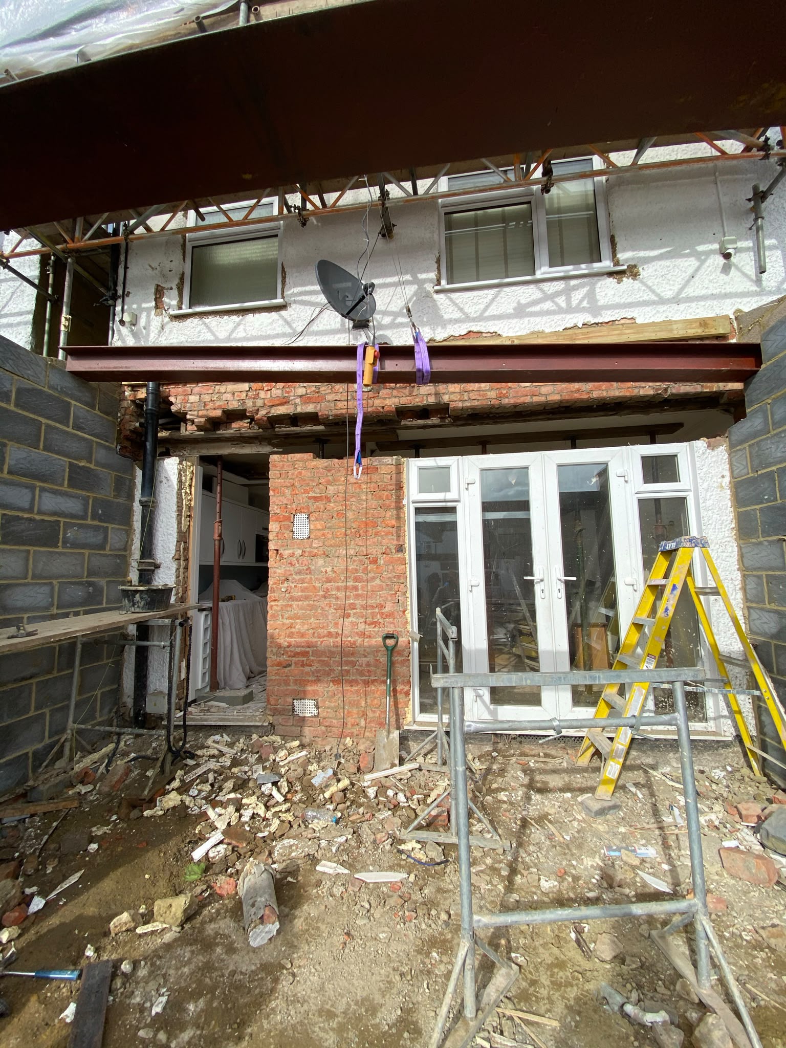 Rear extension during construction