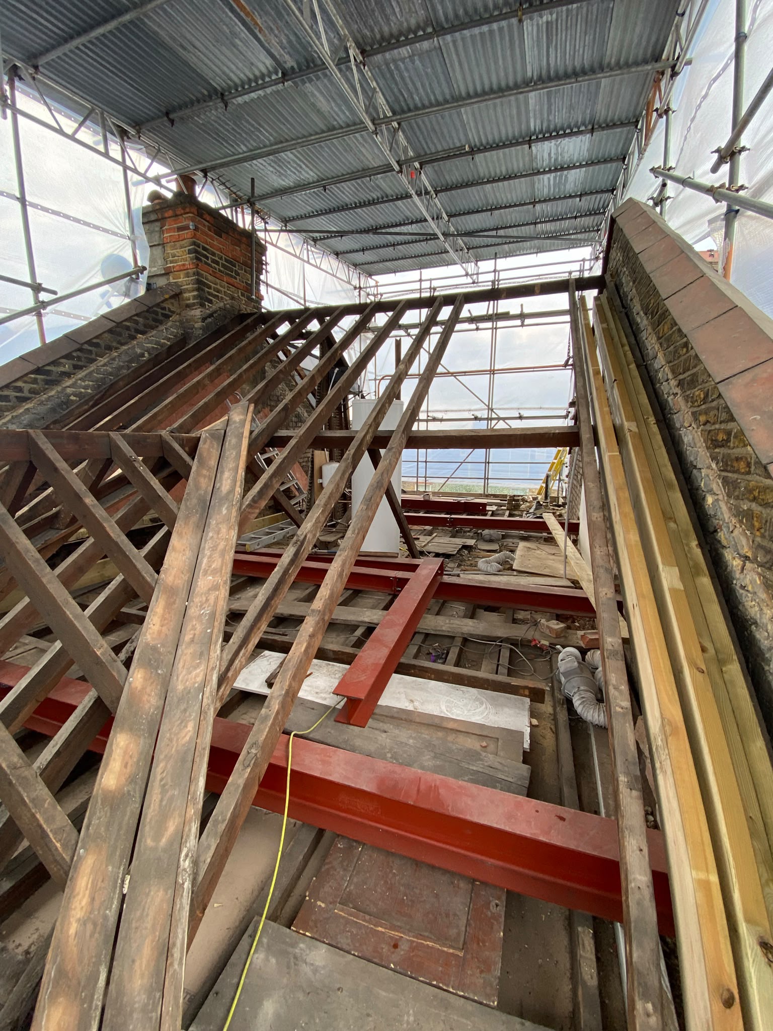 Roof opened for the new loft conversion
