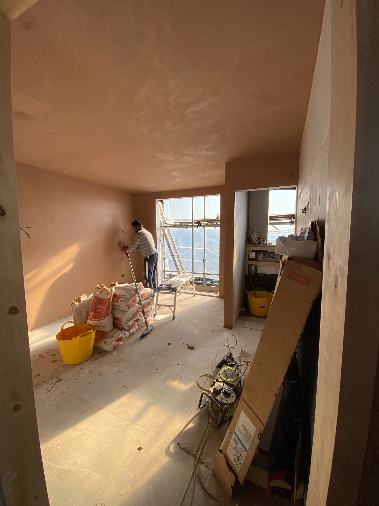Loft interior during plastering and finishing