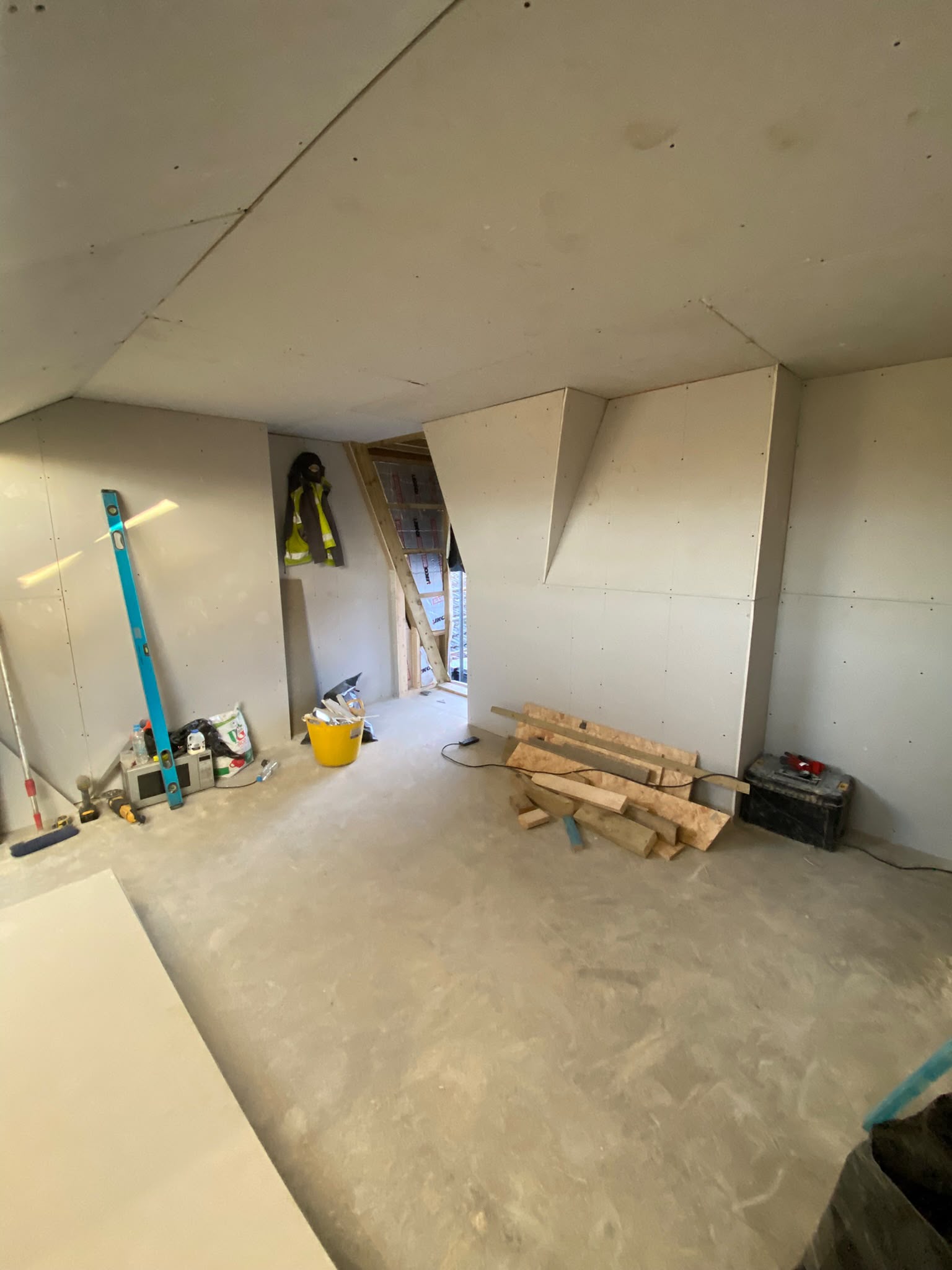 New loft room after plasterboarding