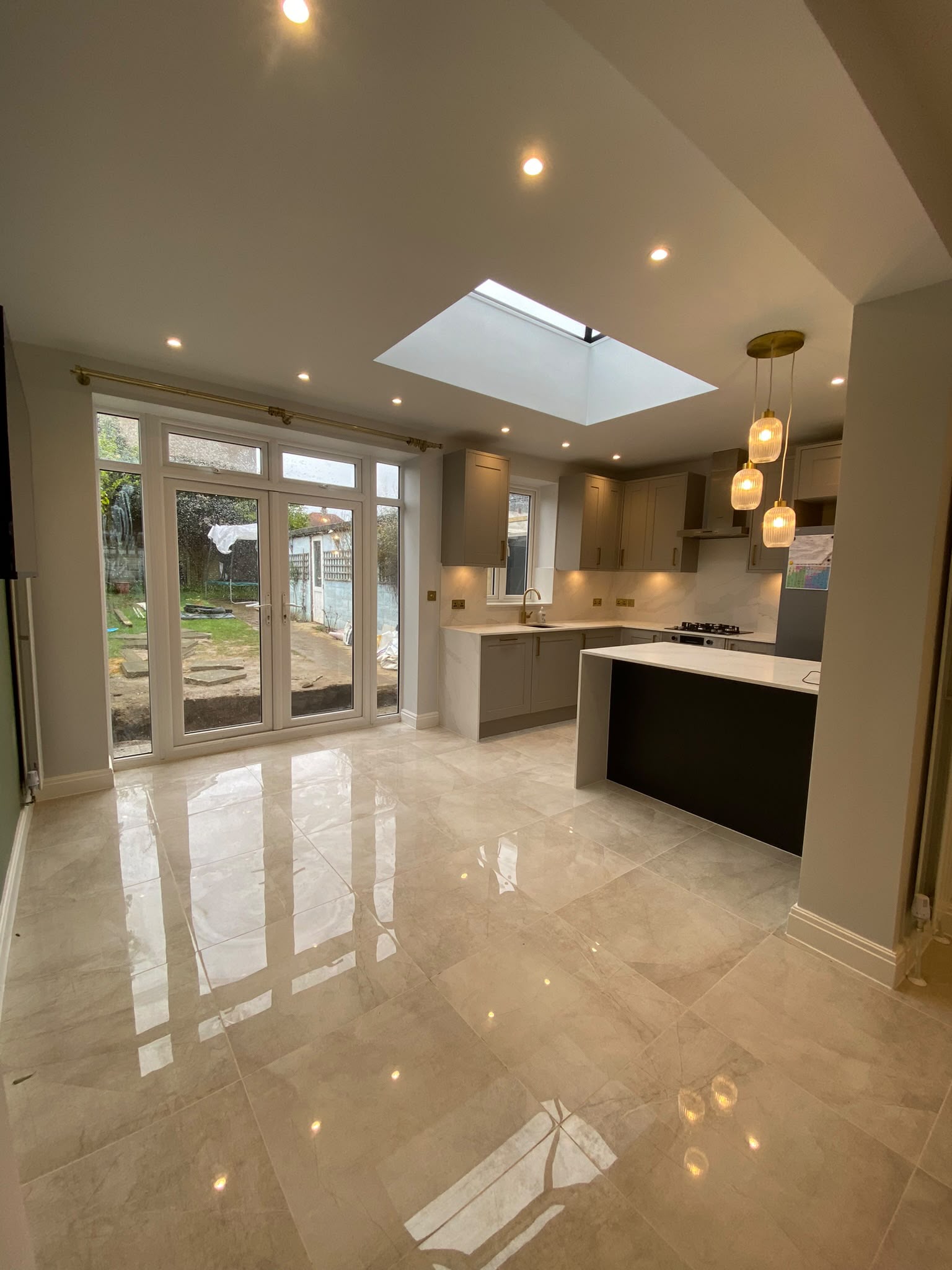 Completed open-plan kitchen-diner
