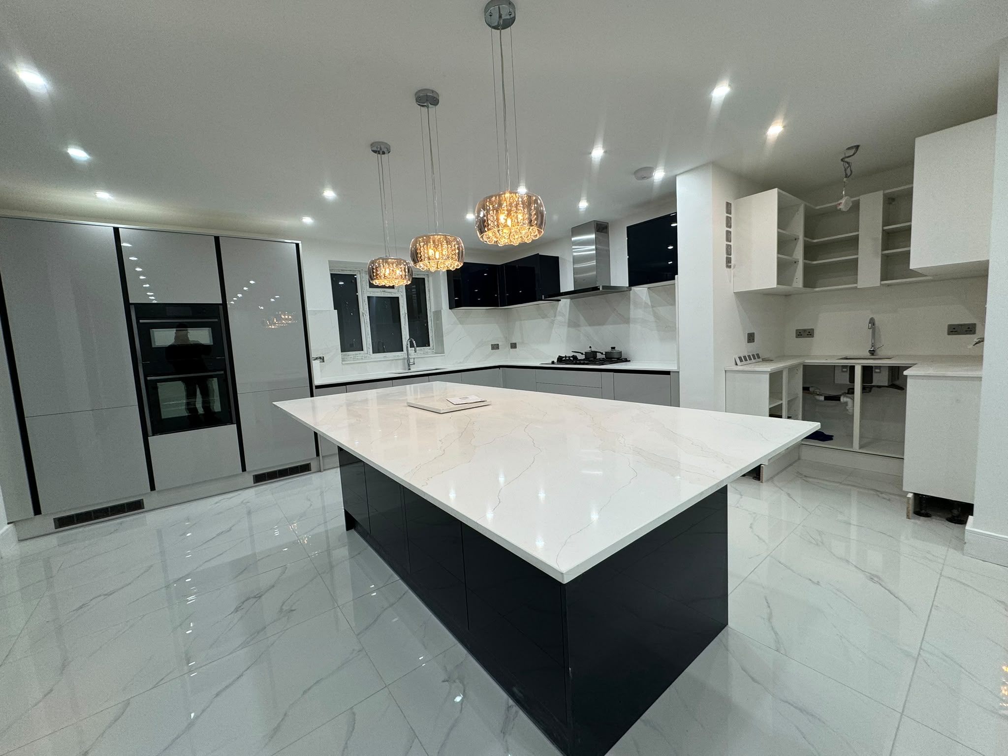 Completed open-plan kitchen with central island