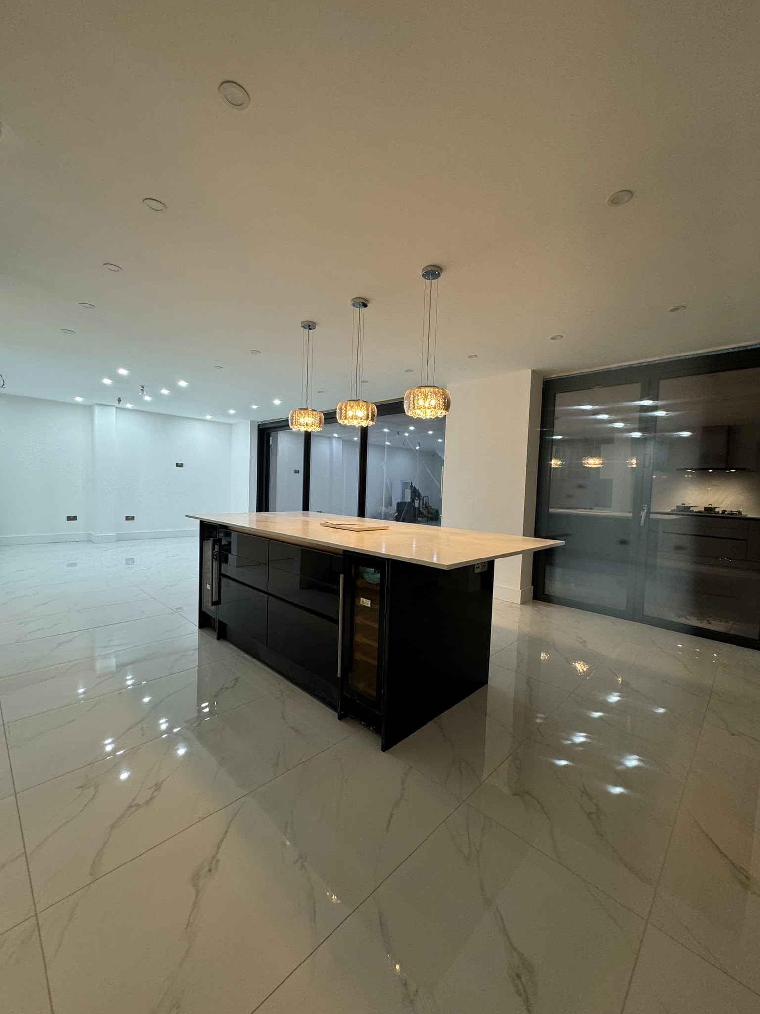 Finished open-plan kitchen and family living space